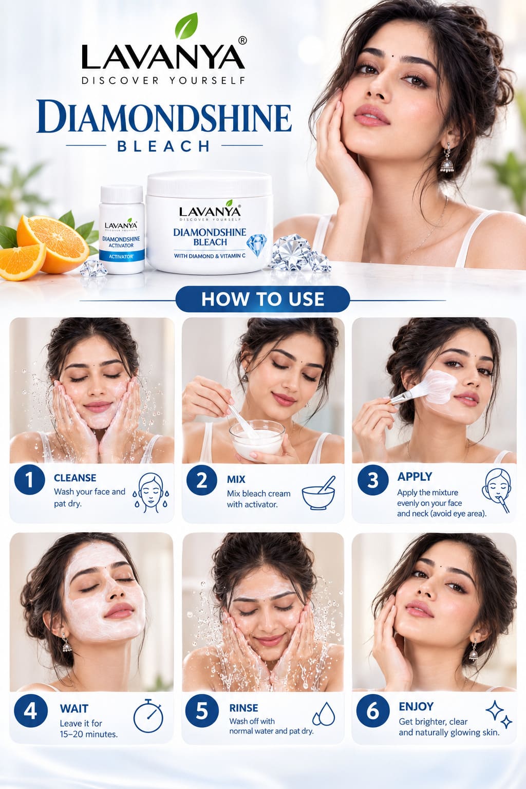 Lavanya Diamondshine Bleach - how to use