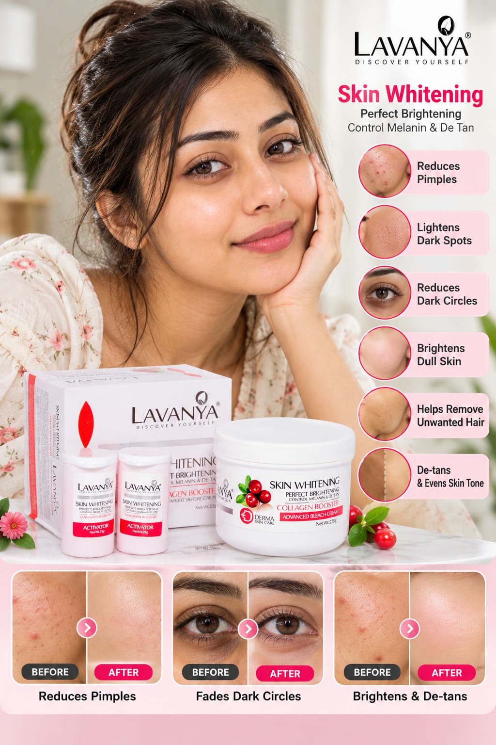 Lavanya skin whitening bleach for remove tan, dull skin