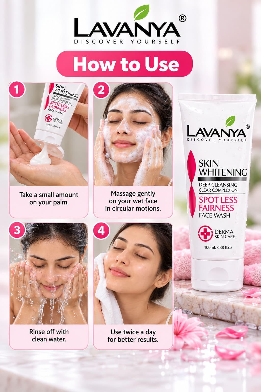 lavanya skin whitening face wash . how to use