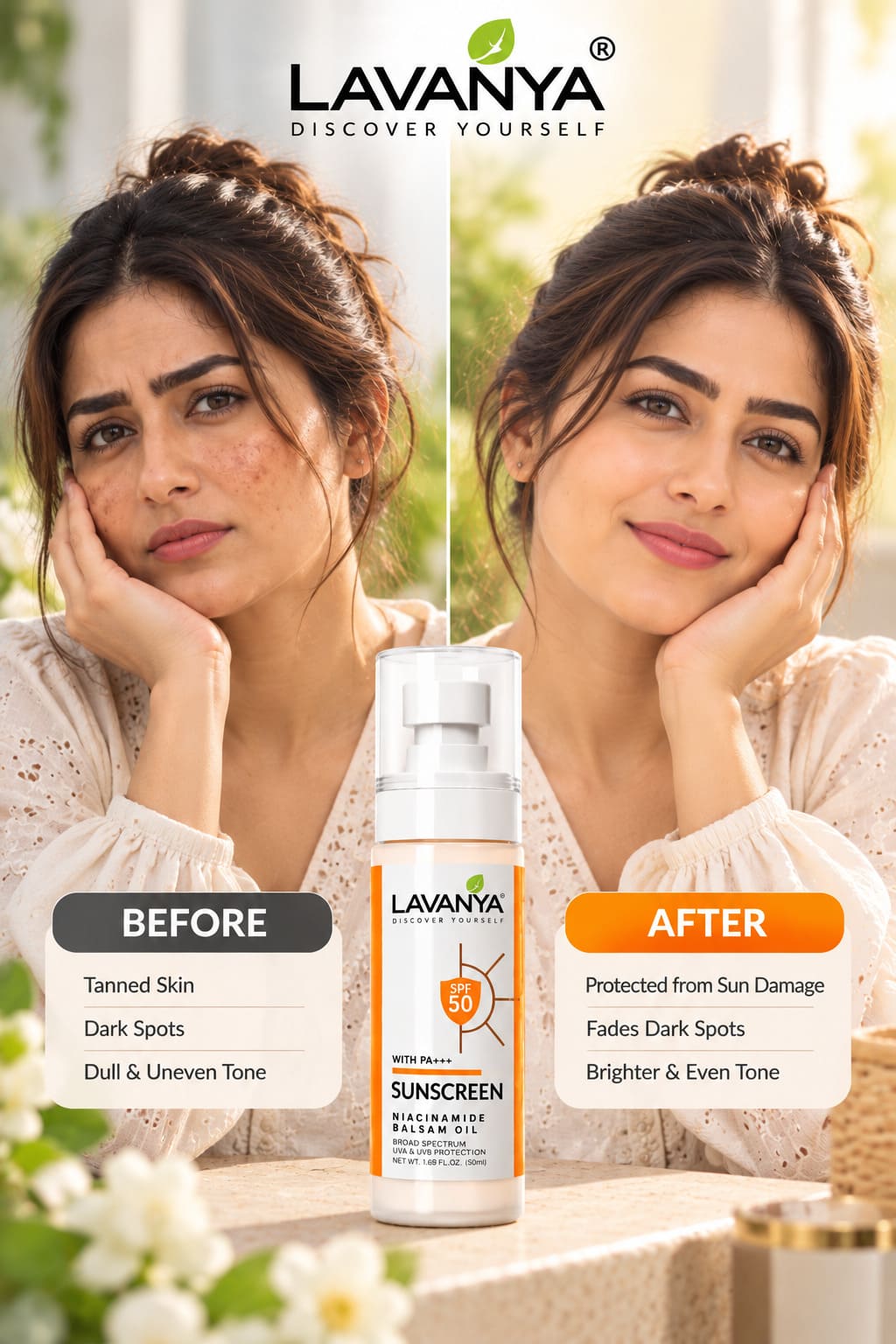 lavanya sunscreen spf 50 before after images