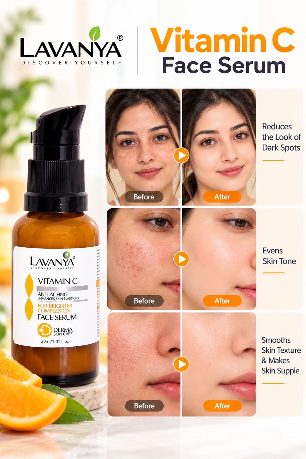 lavanya vitamin c face serum comparing and glowing in one frame