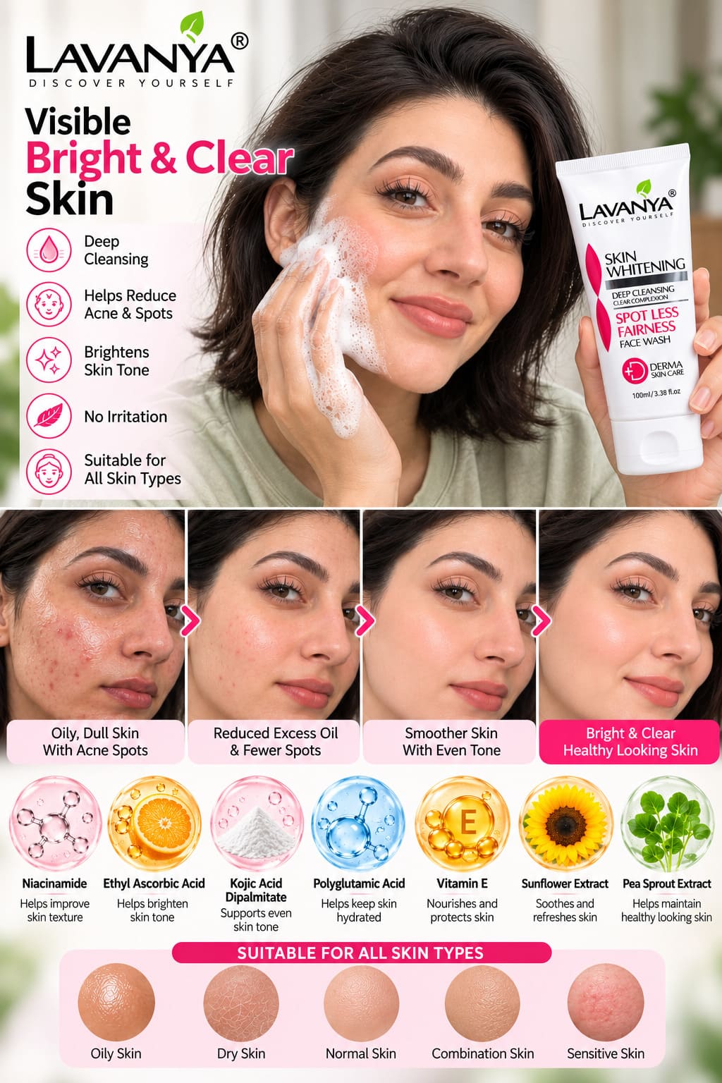 lavanya whitening face wash with glowing skin