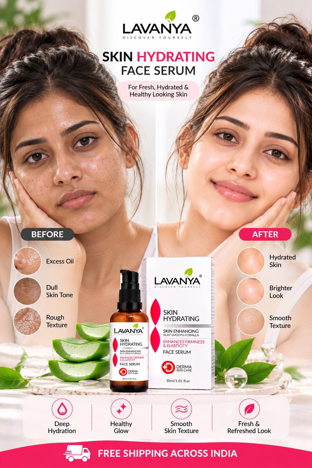 LAVANYA hyderating face serum with Hyaluronic Acid, Niacinamide with extract aleo vera