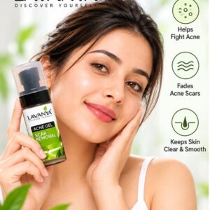woman showing lavanya acne gel with benefits