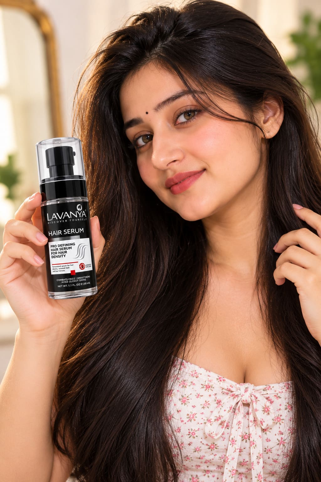 lavanya hair serum with model